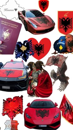 a collage of pictures with cars and symbols