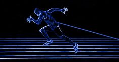 a man is running with a blue light