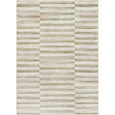 an area rug with vertical stripes in green and white