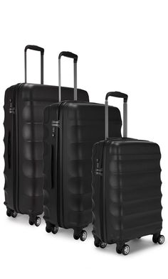 Need to invest in some luggage. I travel too much not to. Juno 3 Piece Suitcase Set Black | Hard Suitcase | Antler UK Black Luggage Set, Black Suitcase Set, Antler Luggage, Black Suitcase, Mochila Nike, Hard Suitcase, Childrens Luggage