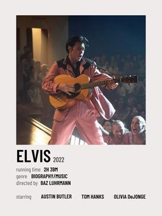 an advertisement for elvis 2012 featuring a man with a guitar in front of a crowd