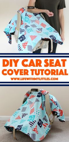 a car seat cover that is sitting on the floor with text overlay reading diy car seat cover