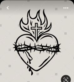 a heart with barbed wire and a cross in the middle, on a white background