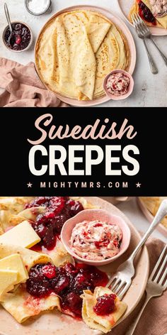 swedish crepes with fruit and cream on the side