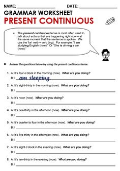 a printable worksheet to help students learn how to use the present continuous tense