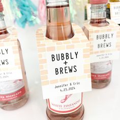 bubbly and brews mini bottle tags on 50ml mini liquor bottles Engagement Party Drink, Couples Shower Decorations, Fun Engagement Party, Drink Favors, Bridal Shower Drinks, Engagement Party Ideas, Bottle Hanger, Mini Champagne Bottles, Engagement Party Favors