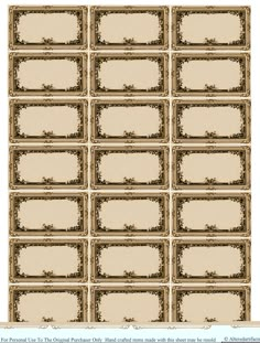 a large set of blank labels with ornate frames and scrolls on the edges, all in beige