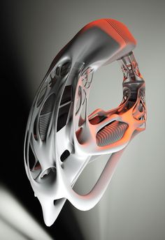 a futuristic object with an orange and white design