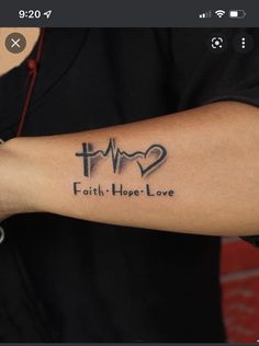 Mens Faith Tattoos, Life Meaning Tattoos, Hope Faith Love Tattoo, Cross Tattoos For Women On Arm, Faith Tattoos For Women, Faith Tattoo Men, Hope Tattoos For Women, Faith Hope Love Tattoo Ideas, Tattoo Faith Hope Love