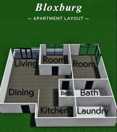 an apartment layout with the words bloxburg written in black and white on it