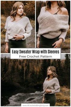 the easy sweater wrap with sleeves free crochet pattern is perfect for fall and winter