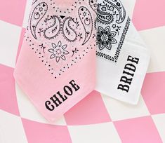 Our custom personalized bandana's are the perfect addition to your pre-wedding bash! Add your girls names to our Bandana's for a fun gift at your next Bachelorette! Bandana Measurements:  - 22 x 22 inches - 100% cotton bandana | Has a soft feel and is a thinner not heavy fabric.  - Lettering adhered with vinyl, not embroidered HOW TO ORDER: Please choose your bandana colors and vinyl color from the drop down menus.  Leave the names for your bandana's in the personalization box.   Please message Bachelorette Party Attire, Bandana Measurements, Western Bandana, Rodeo Girls, Bandana Colors, Western Bling, Nashville Bachelorette Party, Space Cowgirl, Girls Names