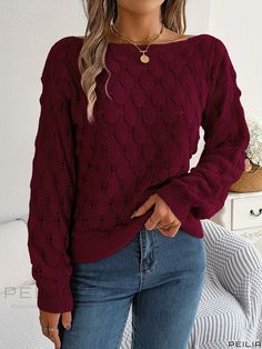 Peilia - Pointelle Knit Crew Neck Sweater: A Stylish Long Sleeve Option for Womens Fall & Winter Wardrobe Plus Size Pullover, Drop Shoulder Sweater, Sweater Autumn, Pointelle Knit, Fall Winter Wardrobe, Drop Shoulder Sweaters, Tailored Dress, Plus Size Sweaters, Inspiration Mode