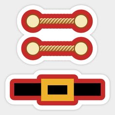 two red and yellow belt stickers on a white background, each with a different design