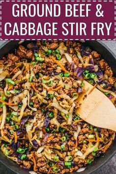 ground beef and cabbage stir fry in a skillet