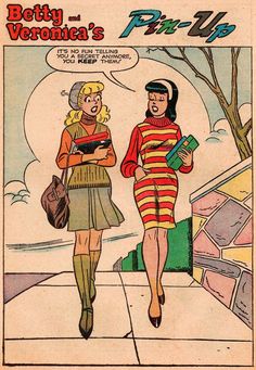 an old comic book with two women walking down the street