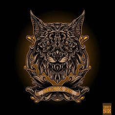 an image of a wolf's head in the middle of a black background with gold accents