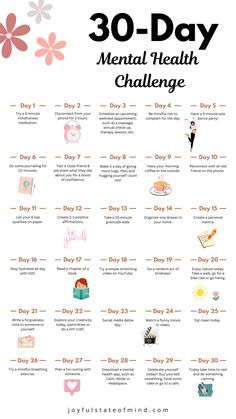 30-day challenge to learn ways to improve mental health Mental Fitness Challenge, How To Improve My Mental Health, What To Do To Feel Better, How To Heal Mentally, How To Feel Motivated, How To Improve Mental Health, 1% Better, Health Challenge Ideas, How To Feel Better