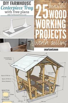 the 25 woodworking projects with free plans are shown in three different pictures and text