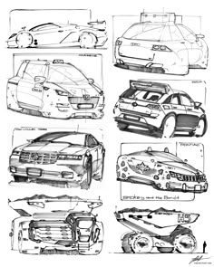 some cars are shown in black and white