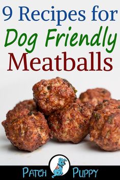 a pile of meatballs with the title 9 recipes for dog friendly meatballs on it