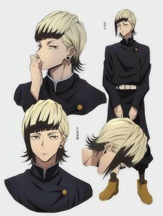 an anime character with blonde hair and black clothes