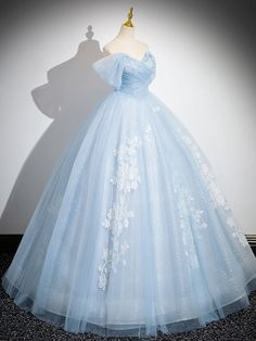 Long Sweet 16 Dresses, Prom Dress Off Shoulder, Prom Dress Off The Shoulder, Blue Sweet 16, Lace Long Prom Dress, Sweet 16 Dress, Tulle Sleeves, 16 Dress, Blue Party Dress