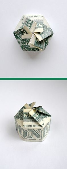 origami dollar origami box with bow on top and money in the bottom