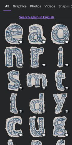 an old english alphabet made out of blue and white paper with the letters in it