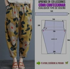 an image of a woman's pants with flowers on it and the pattern below