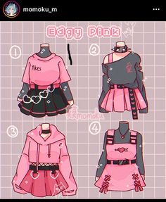 the instructions for how to dress up an anime character in pink and black clothes, with text