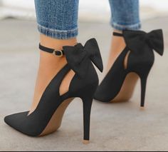 Sepatu Pump, Black Wedding Shoes, Bow High Heels, Basic Heels, Super High Heels, Pointed Heels