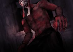 an animated image of a man with blood all over his body