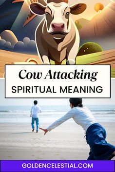 two pictures with the words cow attacking, and an image of a man kicking a cow