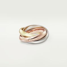 Cartier - Trinity ring, large model - Ring Gold/White gold/Gold - Trinity ring, large model, 18K white gold (750/1000), 18K rose gold (750/1000), 18K yellow gold (750/1000). Width of one ring: 4.4 mm (for size 52). Please note that the carat weight, number of stones and product dimensions will vary based on the size of the creation you order. For detailed information please contact us. Trinity Cartier, Gold Trinity Ring, Trinity Bracelet, Trinity Necklace, Cartier Earrings, Cartier Necklace, Trinity Ring, Bracelet Love, Gold Rings Jewelry