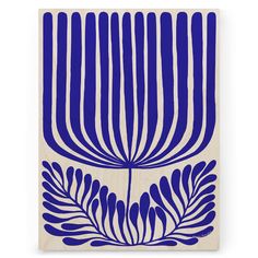 a blue and white print on wood with lines in the shape of a large flower