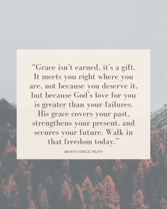 God’s grace changes everything. It’s not about what we’ve done, but about what He’s already done for us. His grace is the reason we can move forward in freedom, no matter our past. #grace #godslove #forgiven #faithjourney #christianlife #redemption #walkinfaith #christianquotes #quotes #love #instagram Show Grace Quotes, Being Graceful, Give Yourself Grace Quote, Quotes About Grace, Gods Grace Quotes, Grace Quotes, Christian Affirmations, Meaningful Love Quotes