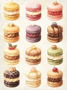 an illustration of different types of macaroons