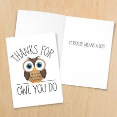 two thank cards with an owl on them