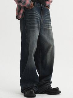 Composition : CottonColor : BlueCountry of Origin : China Baggy Straight Leg Jeans In Washed Blue, Baggy Washed Blue Straight Leg Jeans, Casual Dark Wash Tapered Leg Bottoms, Faded Wide Leg Rigid Denim Bottoms, Urban Denim Bottoms With Five Pockets, Urban Baggy Medium Wash Pants, Baggy High-waisted Rigid Denim Bottoms, Baggy Dark Wash Straight Leg Jeans, Baggy Straight Leg Dark Wash Jeans