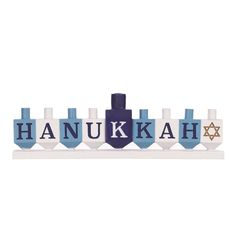 an hanukkah sign with the word hanukkah spelled in blue and white