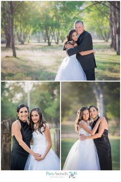 the bride and groom are posing for pictures together