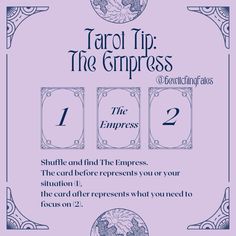 tarot tip the empresss card game is shown in blue and purple colors