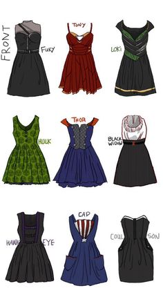 different types of dresses with names on them