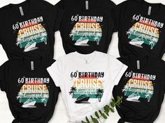 The perfect shirt for your 60th Birthday celebration Cruise Trip. Get your matching t-shirts for your friends. PRODUCT DESCRIPTION ✧Bella and Canvas Brand shirts: Solid colors are 100% cotton except for Ash - 99% cotton and 1% polyester, heather colors are 52% cotton, 48% polyester (Athletic Heather and Black Heather are 90% cotton, 10% polyester) ✧Unisex Adult Sizing ✧Rolled sleeves in pictures are for styling purposes only ✧Props used in photos are not included with the purchase. PRINT ✧The ink is printed INTO the fabric, not sitting on top of it like vinyl. This system is more eco-friendly and has better quality.  SIZE ✧Check your size before ordering ✧Shirts are true-to-size for a unisex fit ✧Be sure to check the size charts and color scales in the pictures section ✧Unisex fit will be 50th Birthday Cruise, Cruise Birthday Shirts, 60th Birthday Cruise Shirts, Birthday Cruise Shirts, Birthday Cruise Shirt, Shirt Printer, Color Scale, Cruise Shirt, Crew Shirt