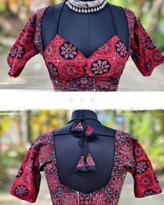 Price__650 free shipping *EXCLUSIVE COLLECTION* *AJRAKH MOMTAJ CUT BLOUSE* *PADDED* *BACK OPEN* *GLASS SLEEVES* *SIZE* *Chest upto 44 last* *Waist upto 40 last(ready* *size 34)* *Blouse length 15 inch* *Sleeves length 11 inch* *Cotton liling* *BEST QUALITY* Dm-Instagram ऑर्डर करने के लिए यहां व्हाट्सएप करें। *+919739484239*- *Resller welcome* *singl pis also available* How to Book? 1. Direct message @blousebymanushree or *Whatsapp* to *9739484239* Book your order and for fu... Ajrakh Blouse Designs Latest, Blouse Cotton Designs, Blouse Design With Sleeves, Back Open Blouse Designs, Blouse Designs Sleeves, Trending Sleeves Design, New Model Blouse Designs, Blouse Back Designs