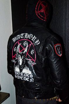 Bathory Battle Leather Jacket Satanic Clothing, Metal Goth, Jacket Art, Revival Clothing, Outdoor Jackets, Battle Jacket, Leather Coats