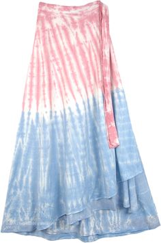 Simply Elegant Tie Dye Wrap Around Skirt - A great skirt for fun in the sun; this skirt is a great choice to wear to the beach this summer.  The skirt's fabric is uniquely tie dyed with pink and blue, the entire fall of the skirt is single u-cut that is shorter on one side - giving a nice fall and a full, graceful wrap. #tlb #chicfashion #TieDye #WrapAroundSkirt Summer Dancing, Shibori Dress, Dancing In The Street, Maxi Wrap Skirt, Tie Dye Fashion, Winter Red, Tie Dye Techniques, Estilo Hippie, Shibori Tie Dye