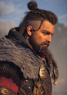 an image of a man with long hair and beard in the middle of a video game