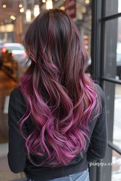 Brunette Hair Color Ideas - Explore Stunning Shades - Puqqu Trendy Brunette Hair, Brunette Hair Color Ideas, Pink Hair Highlights, Bang Hair, Pink Purple Hair, Pink Ombre Hair, Purple Ombre Hair, Hairstyle Inspo, Dye Ideas